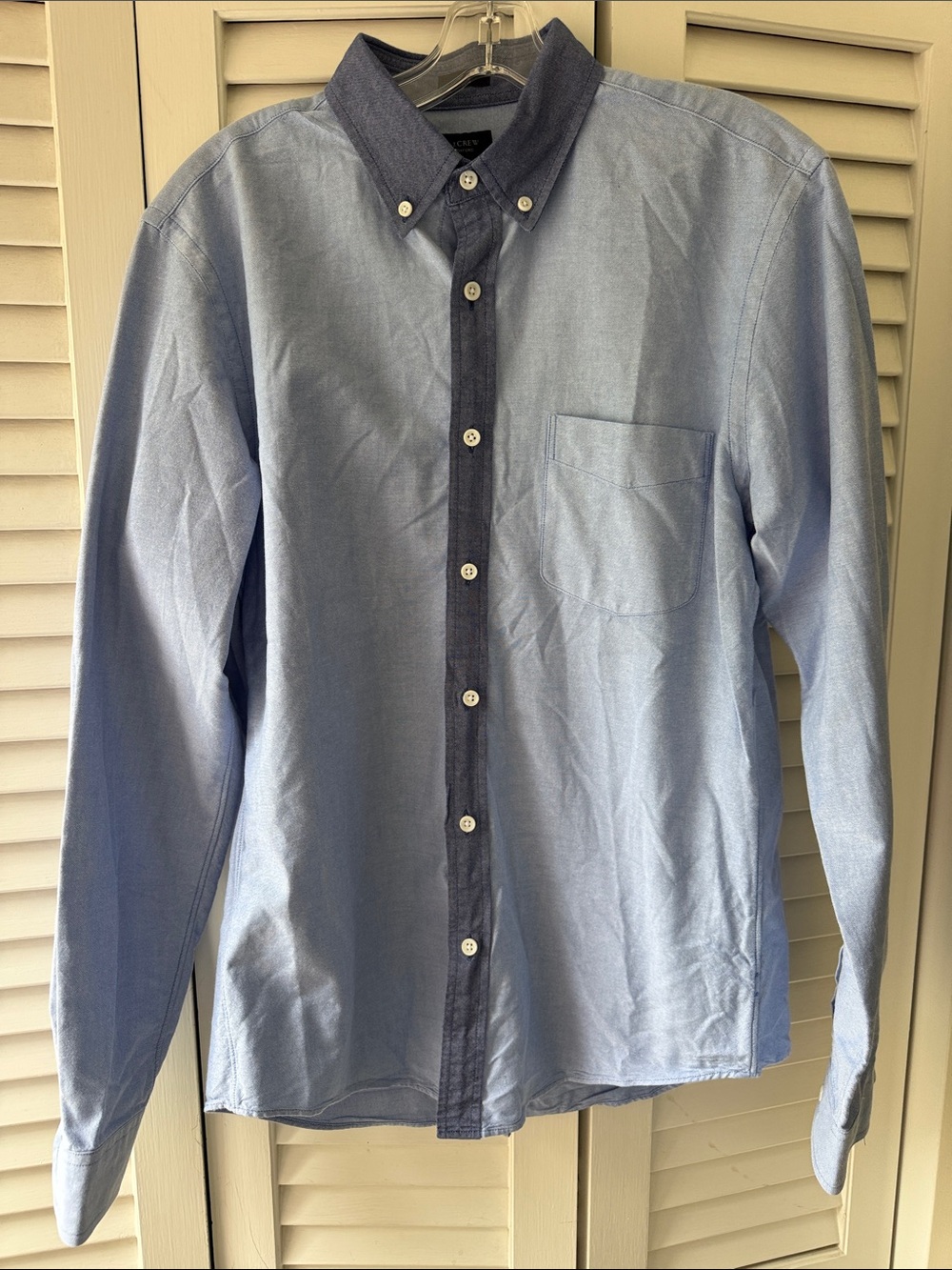 J. Crew Light Blue Button-Down Shirt with Dark Blue Placket & Collar